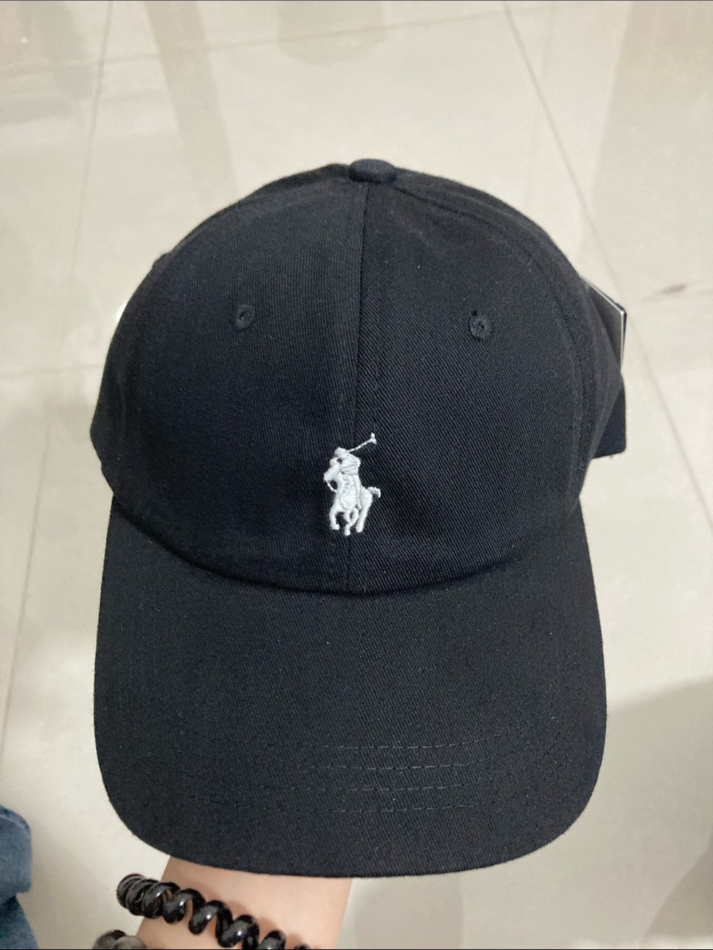 Authentic Ralph Lauren Black Cap with White Polo Player Logo